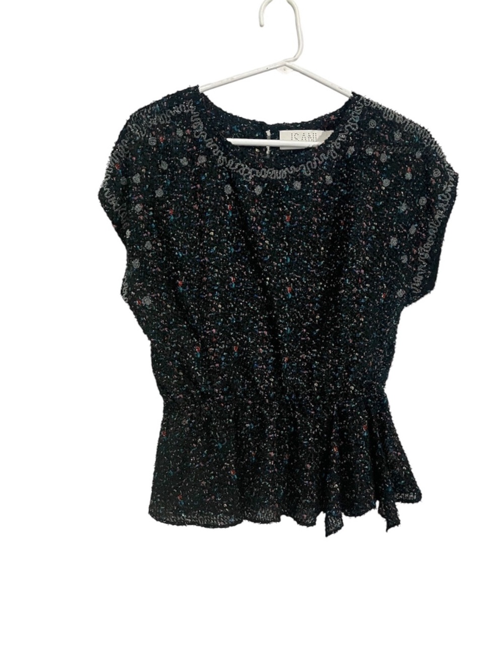 Anthropologie Isani Speckled Short Sleeve Peplum Beaded Top